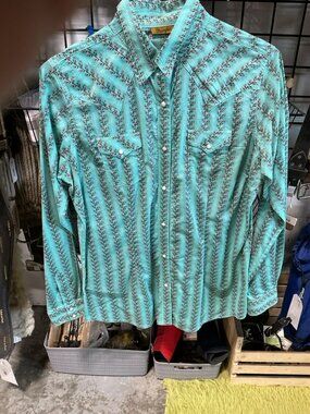 Shirt Ladies Wrangler Size Medium Teal Pattern